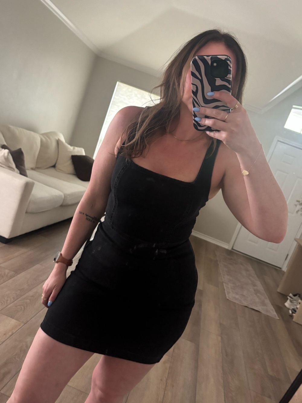 Hollister Black Square-Neck Mini Denim Dress